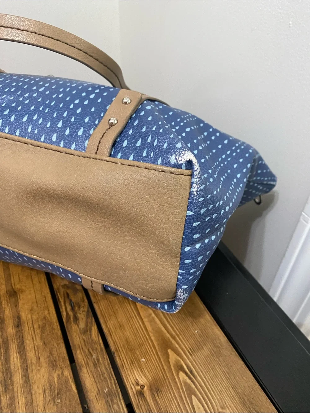 Relic Blue Printed Tote Bag with Tan Straps